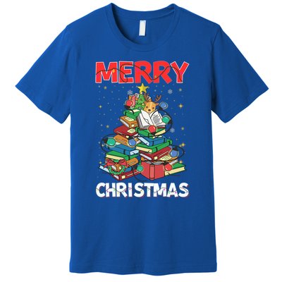 Christmas Tree Library Xmas Lights Tree Book Lover Librarian Gift Premium T-Shirt