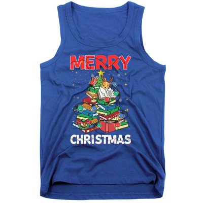 Christmas Tree Library Xmas Lights Tree Book Lover Librarian Gift Tank Top