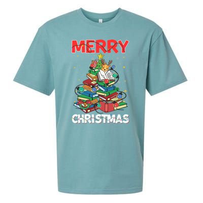 Christmas Tree Library Xmas Lights Tree Book Lover Librarian Gift Sueded Cloud Jersey T-Shirt