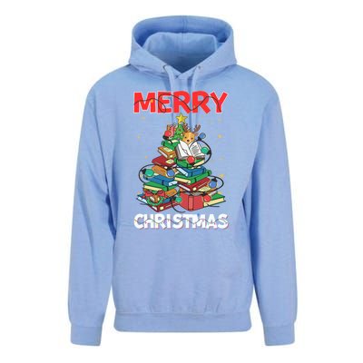 Christmas Tree Library Xmas Lights Tree Book Lover Librarian Gift Unisex Surf Hoodie