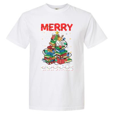 Christmas Tree Library Xmas Lights Tree Book Lover Librarian Gift Garment-Dyed Heavyweight T-Shirt