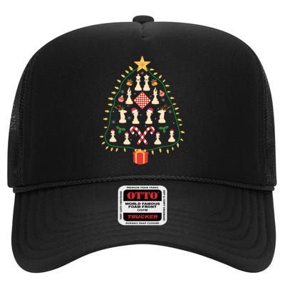 Christmas Chess Tree Light Santa Hat Funny Xmas Sport Holiday High Crown Mesh Back Trucker Hat