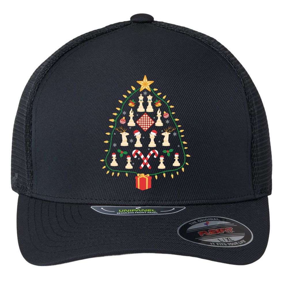 Christmas Chess Tree Light Santa Hat Funny Xmas Sport Holiday Flexfit Unipanel Trucker Cap