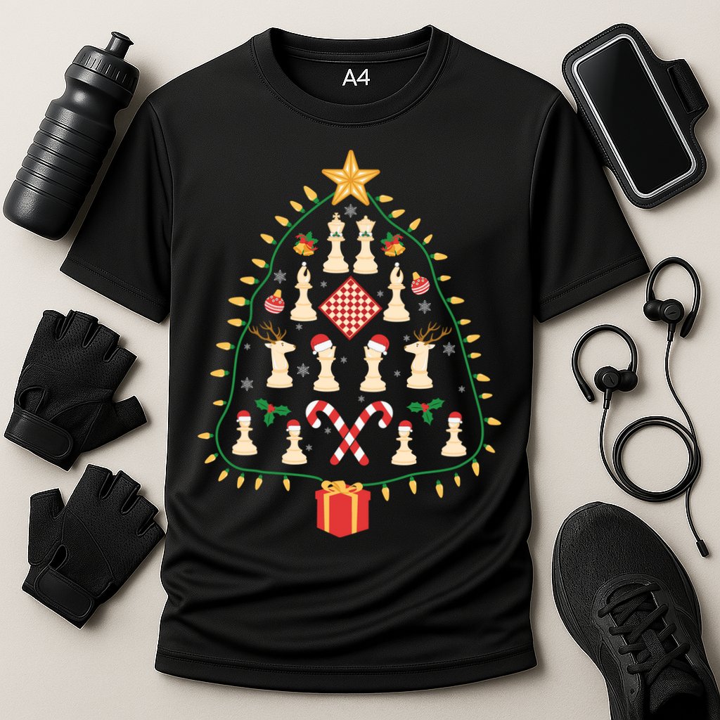 Christmas Chess Tree Light Santa Hat Funny Xmas Sport Holiday Cooling Performance Crew T-Shirt