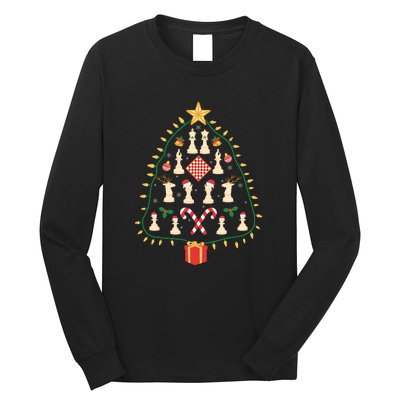 Christmas Chess Tree Light Santa Hat Funny Xmas Sport Holiday Long Sleeve Shirt