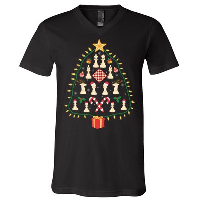 Christmas Chess Tree Light Santa Hat Funny Xmas Sport Holiday V-Neck T-Shirt