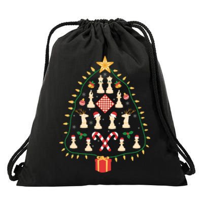 Christmas Chess Tree Light Santa Hat Funny Xmas Sport Holiday Drawstring Bag