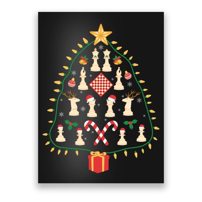 Christmas Chess Tree Light Santa Hat Funny Xmas Sport Holiday Poster