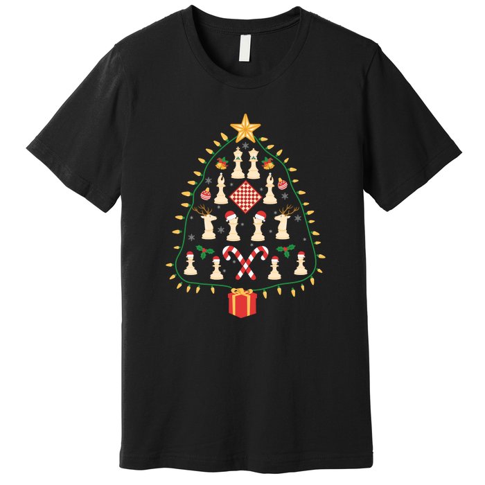 Christmas Chess Tree Light Santa Hat Funny Xmas Sport Holiday Premium T-Shirt