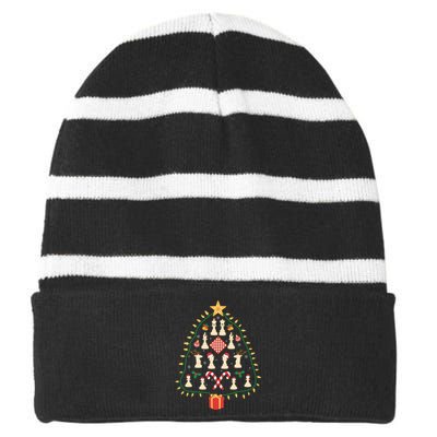 Christmas Chess Tree Light Santa Hat Funny Xmas Sport Holiday Striped Beanie with Solid Band