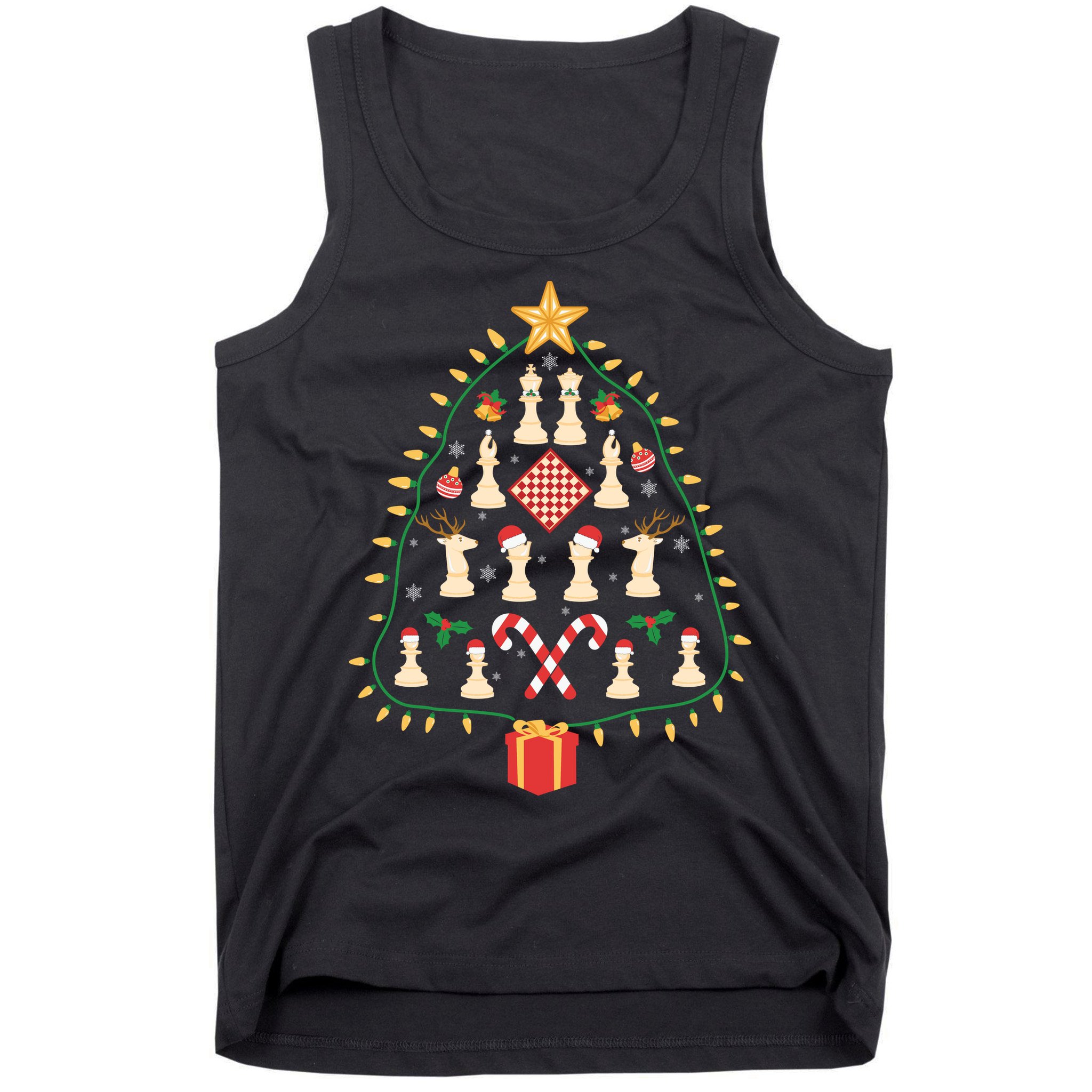Christmas Chess Tree Light Santa Hat Funny Xmas Sport Holiday Tank Top