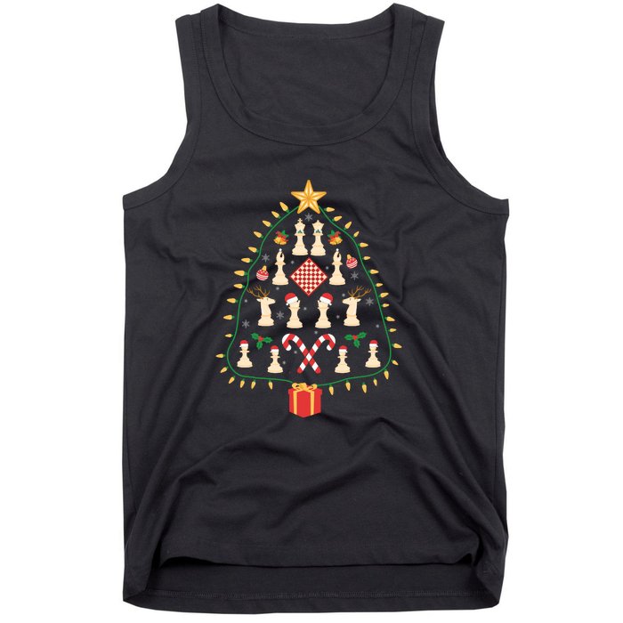 Christmas Chess Tree Light Santa Hat Funny Xmas Sport Holiday Tank Top