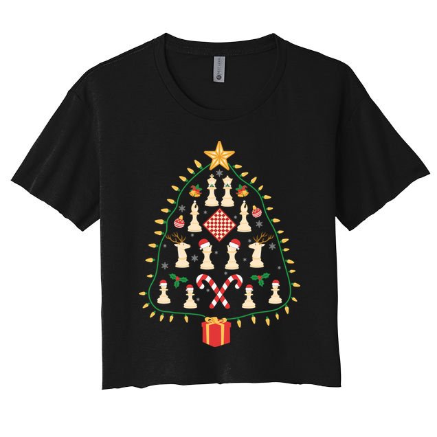 Christmas Chess Tree Light Santa Hat Funny Xmas Sport Holiday Crop Top
