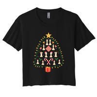 Christmas Chess Tree Light Santa Hat Funny Xmas Sport Holiday Women's Crop Top Tee