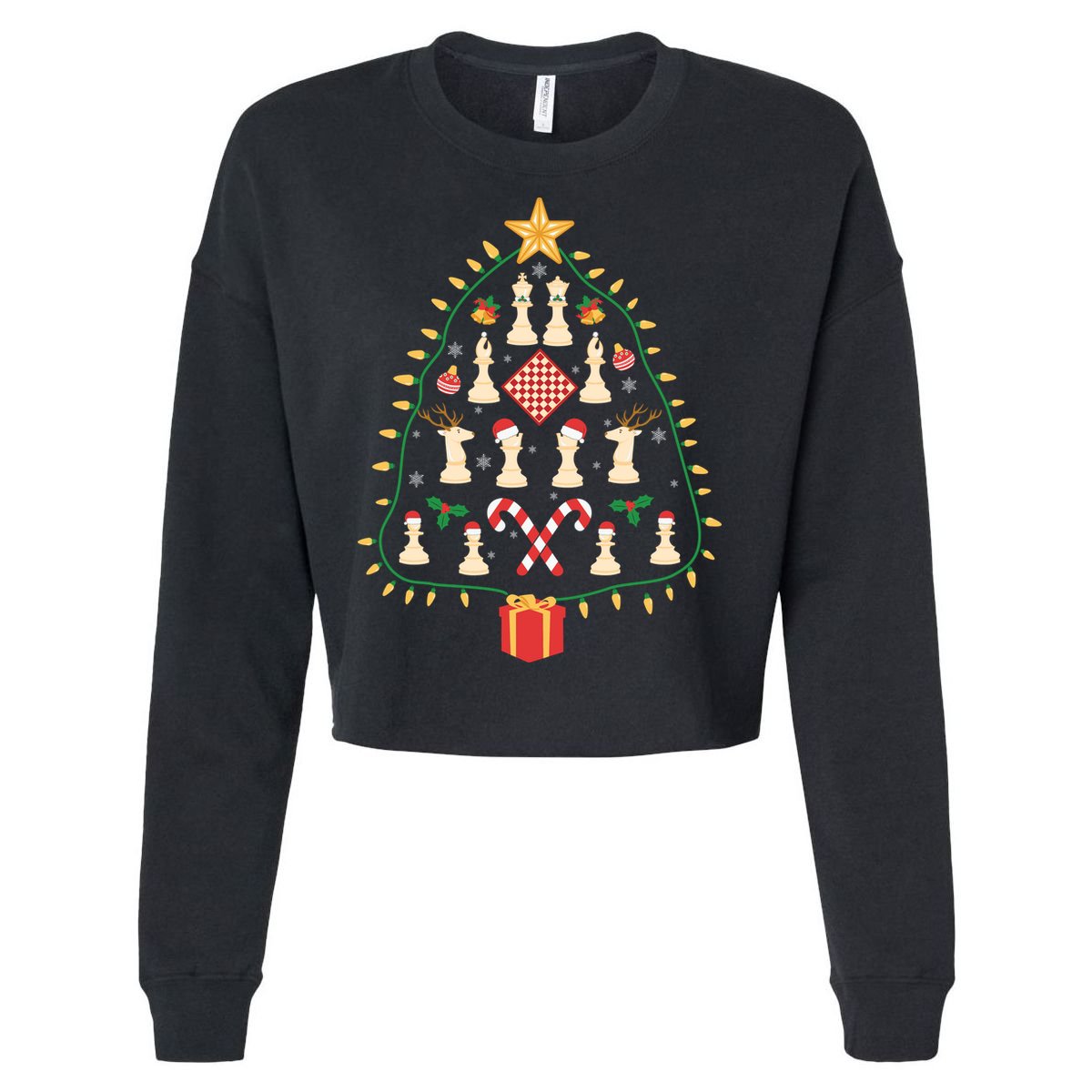 Christmas Chess Tree Light Santa Hat Funny Xmas Sport Holiday Cropped Pullover Crew