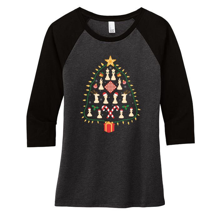 Christmas Chess Tree Light Santa Hat Funny Xmas Sport Holiday Women's Tri-Blend 3/4-Sleeve Raglan Shirt