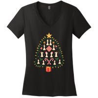 Christmas Chess Tree Light Santa Hat Funny Xmas Sport Holiday Women's V-Neck T-Shirt