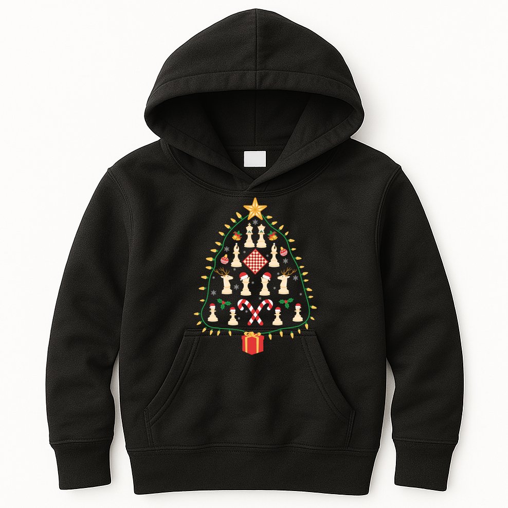Christmas Chess Tree Light Santa Hat Funny Xmas Sport Holiday Kids Hoodie