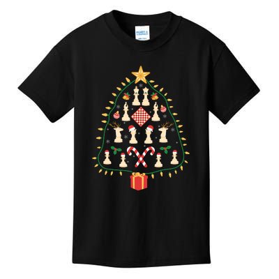 Christmas Chess Tree Light Santa Hat Funny Xmas Sport Holiday Kids T-Shirt