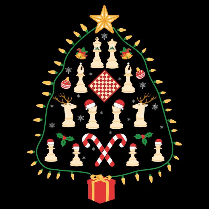 Christmas Chess Tree Light Santa Hat Funny Xmas Sport Holiday Kids T-Shirt