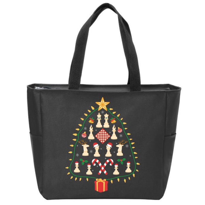 Christmas Chess Tree Light Santa Hat Funny Xmas Sport Holiday Zip Tote Bag