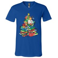 Christmas Tree Library Xmas Lights Tree Book Lover Librarian Meaningful Gift V-Neck T-Shirt