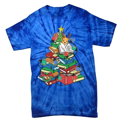 Christmas Tree Library Xmas Lights Tree Book Lover Librarian Meaningful Gift Tie-Dye T-Shirt