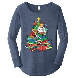 Christmas Tree Library Xmas Lights Tree Book Lover Librarian Meaningful Gift Women's Perfect Tri Tunic Long Sleeve Shirt