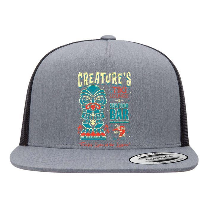 Creature Tiki Lounge Lagoon Retro Hawaii Surf Vacation Flat Bill Trucker Hat