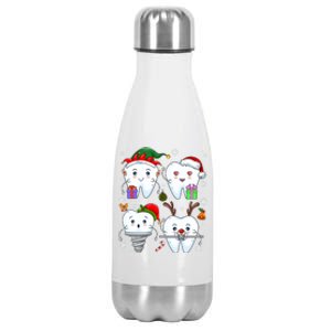 Christmas Tooth Love Dental Hygiene Santa Reindeer Xmas Snow Funny Gift Stainless Steel Insulated Water Bottle