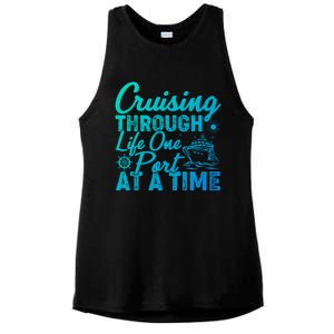 Cruising Through Life One Port At A Time Cruise Vacation Gift Ladies PosiCharge Tri-Blend Wicking Tank