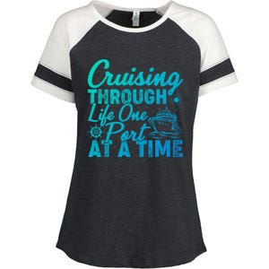 Cruising Through Life One Port At A Time Cruise Vacation Gift Enza Ladies Jersey Colorblock Tee