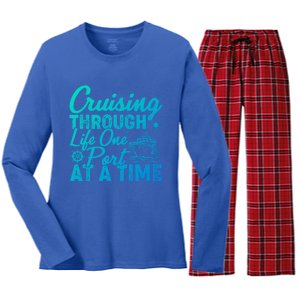 Cruising Through Life One Port At A Time Cruise Vacation Gift Women's Long Sleeve Flannel Pajama Set 