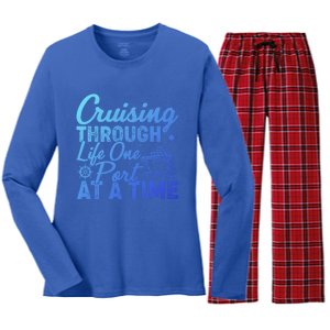 Cruising Through Life One Port At A Time Cruise Vacation Gift Women's Long Sleeve Flannel Pajama Set 