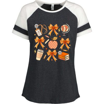 Coquette Teacher Life Football Autumn Fall Book Enza Ladies Jersey Colorblock Tee