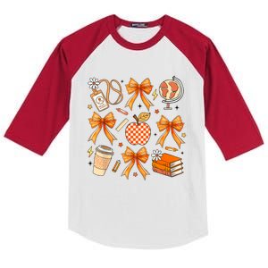 Coquette Teacher Life Football Autumn Fall Book Kids Colorblock Raglan Jersey