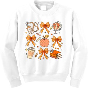 Coquette Teacher Life Football Autumn Fall Book Kids Sweatshirt