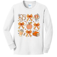 Coquette Teacher Life Football Autumn Fall Book Kids Long Sleeve Shirt