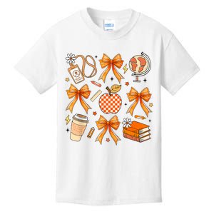 Coquette Teacher Life Football Autumn Fall Book Kids T-Shirt