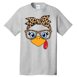 Cute Thanksgiving Leopard Print Bandana Glasses Turkey Girl Tall T-Shirt