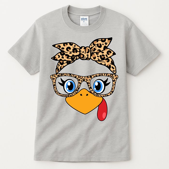 Cute Thanksgiving Leopard Print Bandana Glasses Turkey Girl Tall T-Shirt