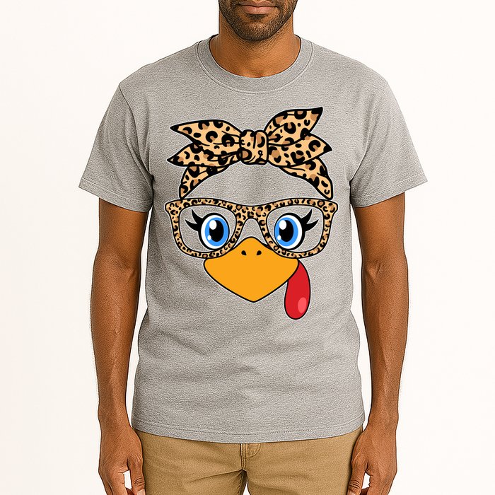Cute Thanksgiving Leopard Print Bandana Glasses Turkey Girl Tall T-Shirt