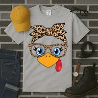 Cute Thanksgiving Leopard Print Bandana Glasses Turkey Girl Tall T-Shirt