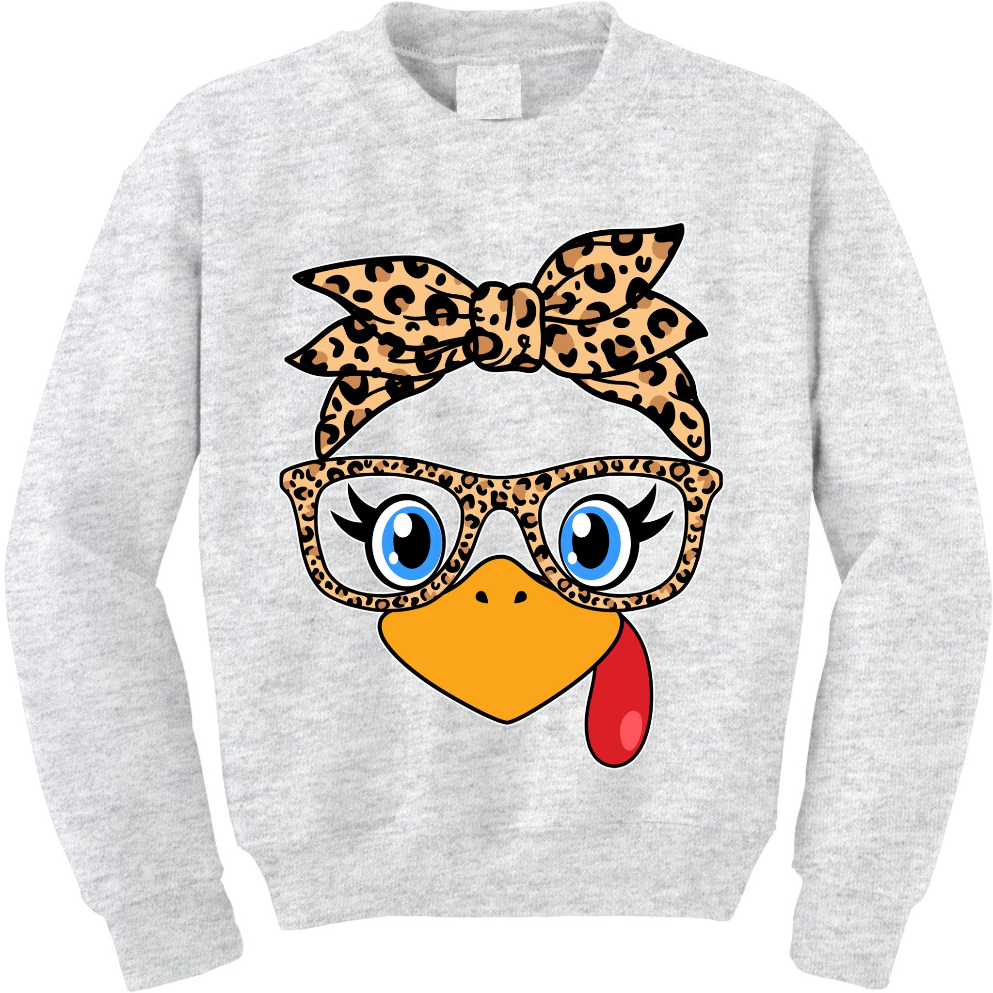 Cute Thanksgiving Leopard Print Bandana Glasses Turkey Girl Kids Sweatshirt