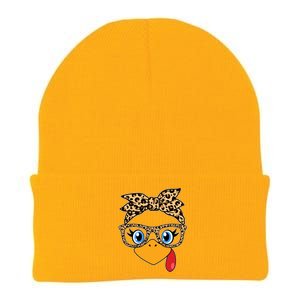 Cute Thanksgiving Leopard Print Bandana Glasses Turkey Girl Knit Cap Winter Beanie