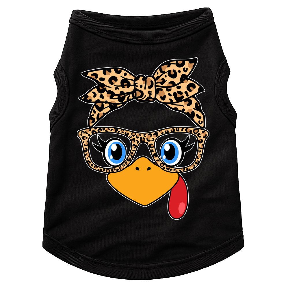 Cute Thanksgiving Leopard Print Bandana Glasses Turkey Girl Doggie Tank