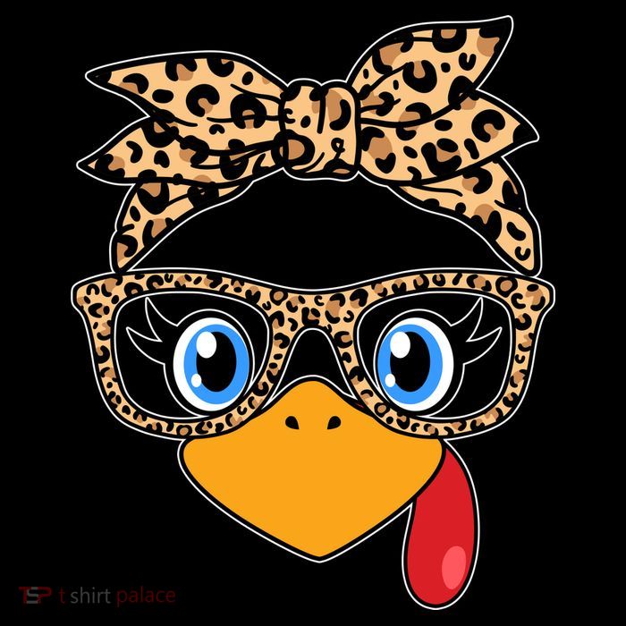 Cute Thanksgiving Leopard Print Bandana Glasses Turkey Girl Button
