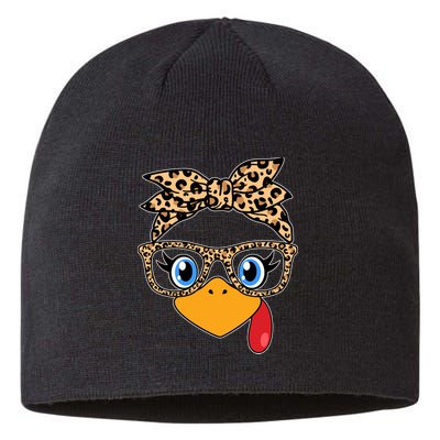 Cute Thanksgiving Leopard Print Bandana Glasses Turkey Girl Sustainable Beanie