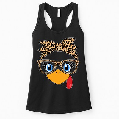 Cute Thanksgiving Leopard Print Bandana Glasses Turkey Girl Womens Tank Top
