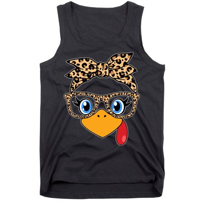 Cute Thanksgiving Leopard Print Bandana Glasses Turkey Girl Tank Top